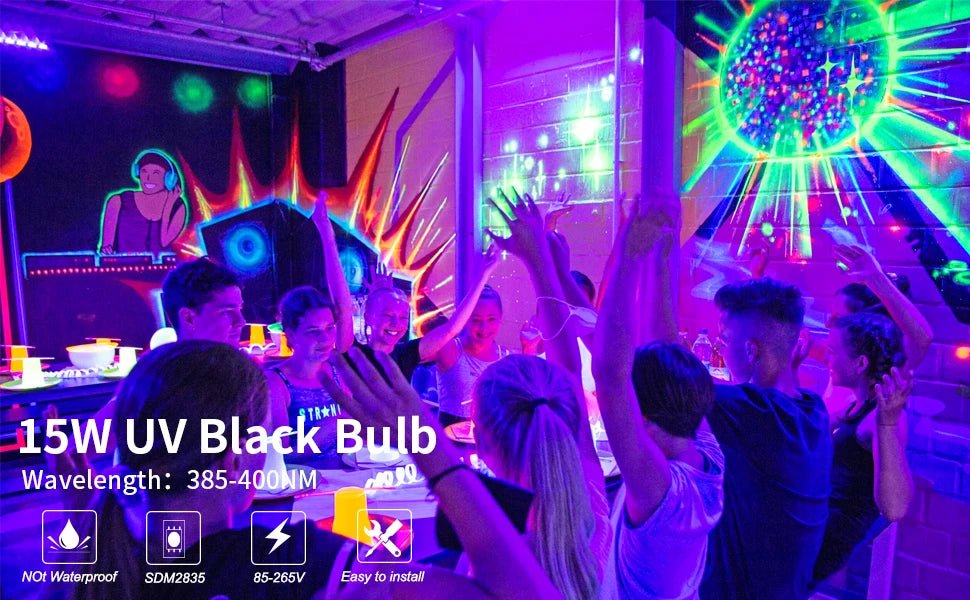 15W BR30 LED UV Black Light Bulb E26 E27, 395nm Glow Party Light - Hans Lumiere