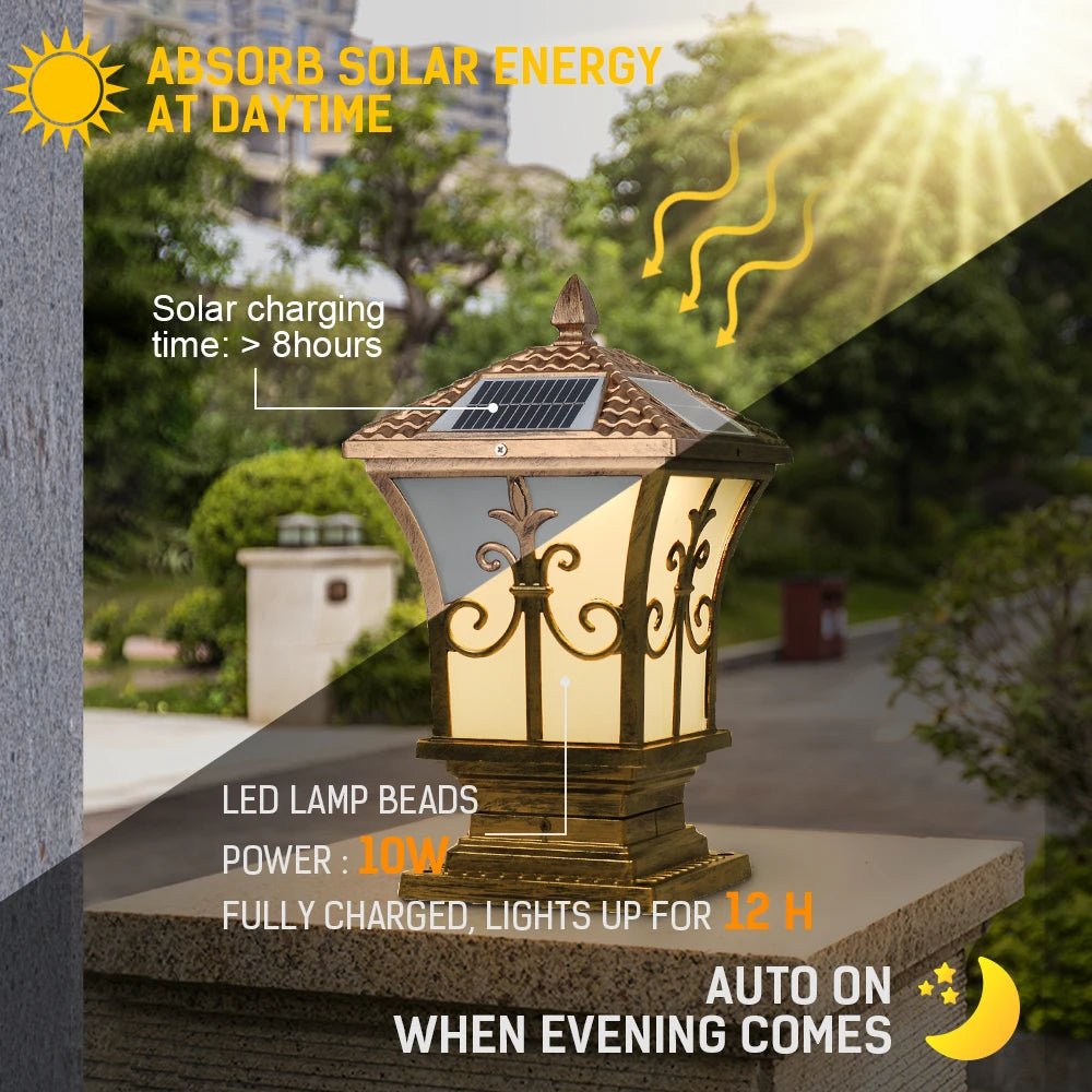 3-Color Solar Post & Pillar Lamp – Remote Control, IP66 Waterproof - Hans Lumiere