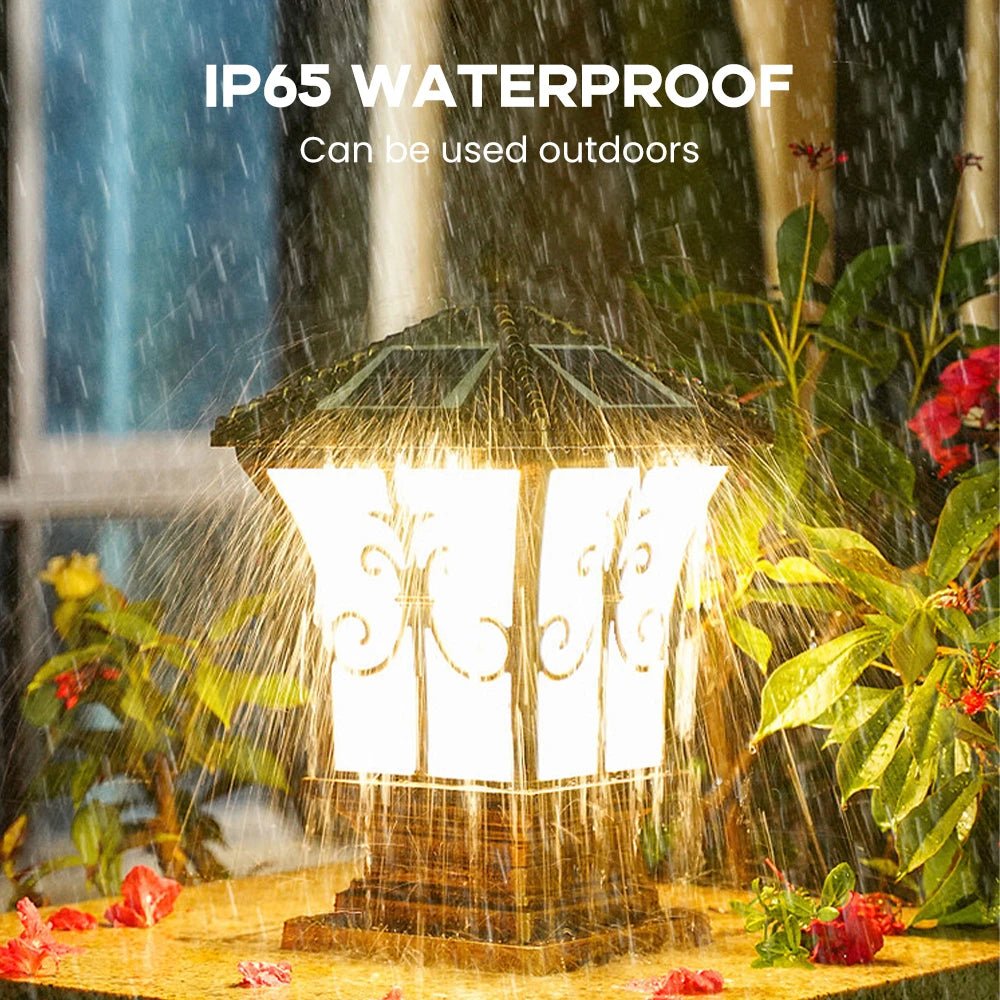 3-Color Solar Post & Pillar Lamp – Remote Control, IP66 Waterproof - Hans Lumiere