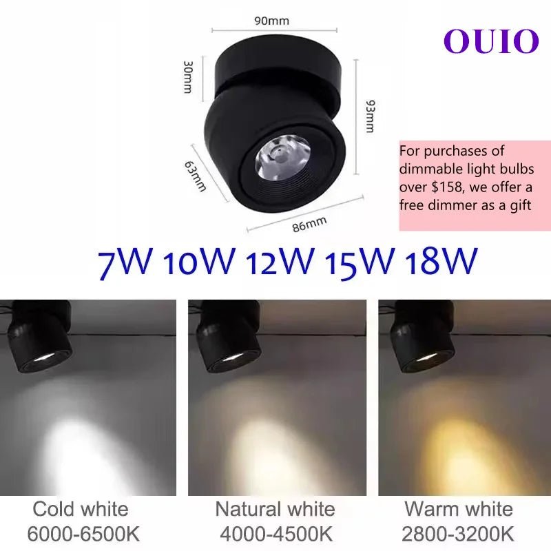 360° Rotatable Dimmable LED Surface Mounted Ceiling Lamp Spotlight - Hans Lumiere