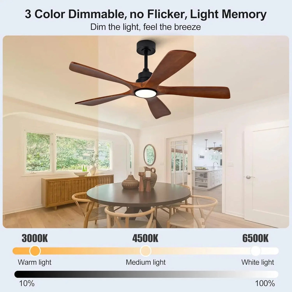 5-Blade Wood Ceiling Fan with LED Light and Remote Control - Hans Lumiere