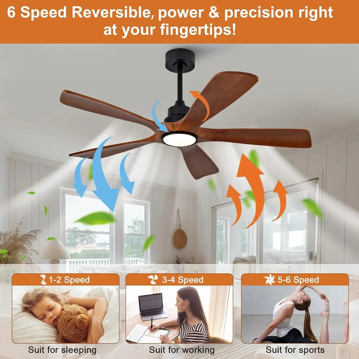 5-Blade Wood Ceiling Fan with LED Light and Remote Control - Hans Lumiere