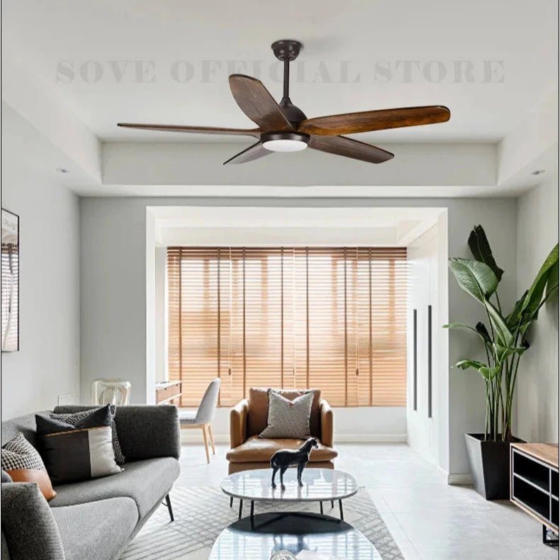 5 Wood Blade Ceiling Fan With LED Lights And Remote Control - Hans Lumiere