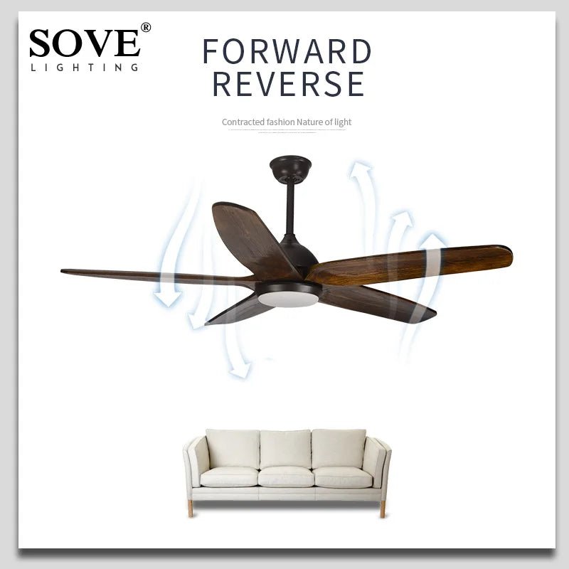 5 Wood Blade Ceiling Fan With LED Lights And Remote Control - Hans Lumiere