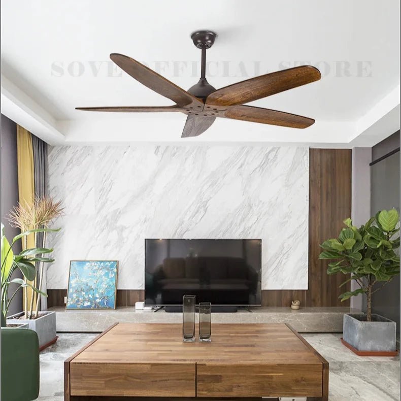 5 Wood Blade Ceiling Fan With LED Lights And Remote Control - Hans Lumiere