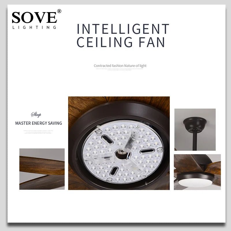 5 Wood Blade Ceiling Fan With LED Lights And Remote Control - Hans Lumiere