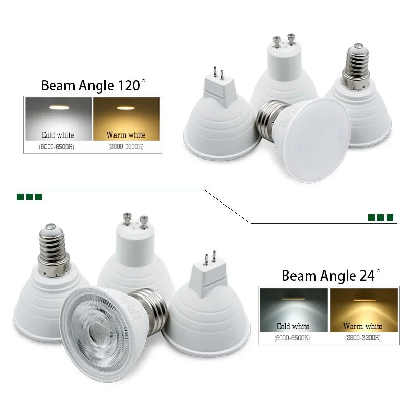 6W LED Spotlight Bulbs GU10 MR16 E27 E14, 24° or 120° Beam, 10 Pack - Hans Lumiere
