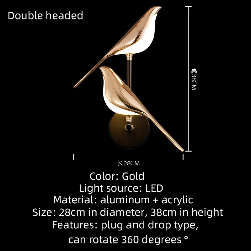 Gilded Bird LED Wall Sconce with Touch Switch