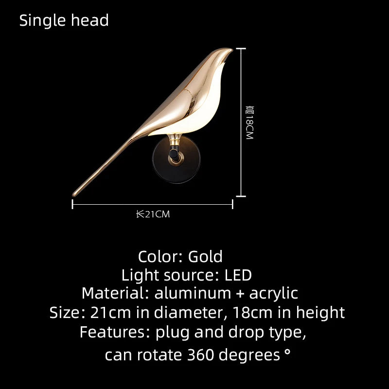Gilded Bird LED Wall Sconce with Touch Switch