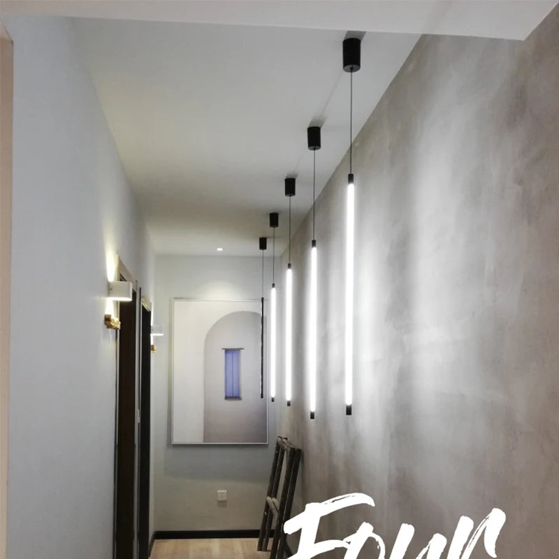 Nordic Minimalist LED Linear Pendant Light for Living Room and Bedroom
