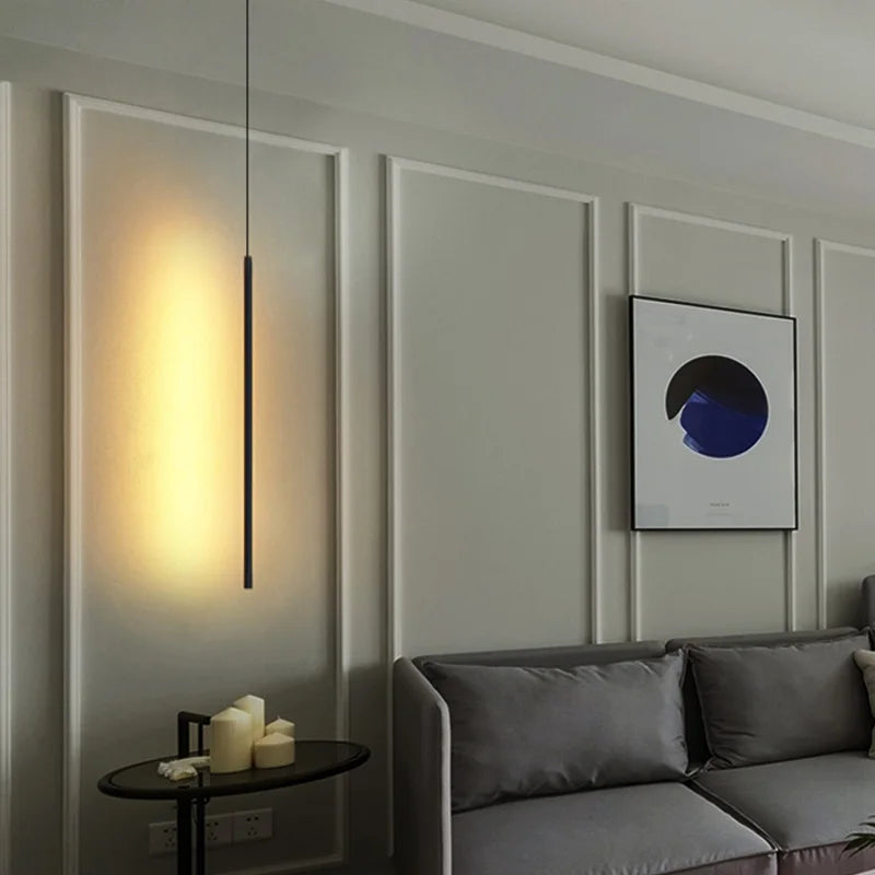 Nordic Minimalist LED Linear Pendant Light for Living Room and Bedroom