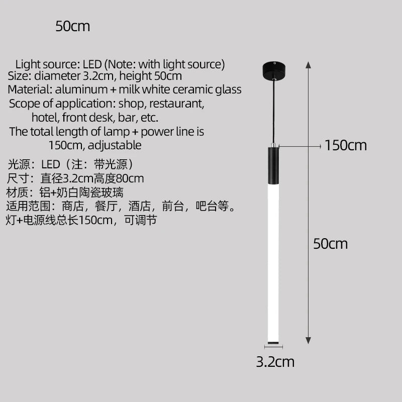 Ceramic Glass LED Cylinder Pendant Light for Kitchen & Bar