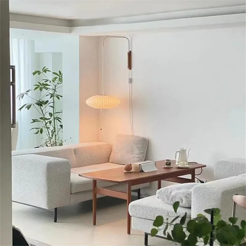 Wabi-Sabi Silk & Wood Wall Lamp – Japanese Style Sconce