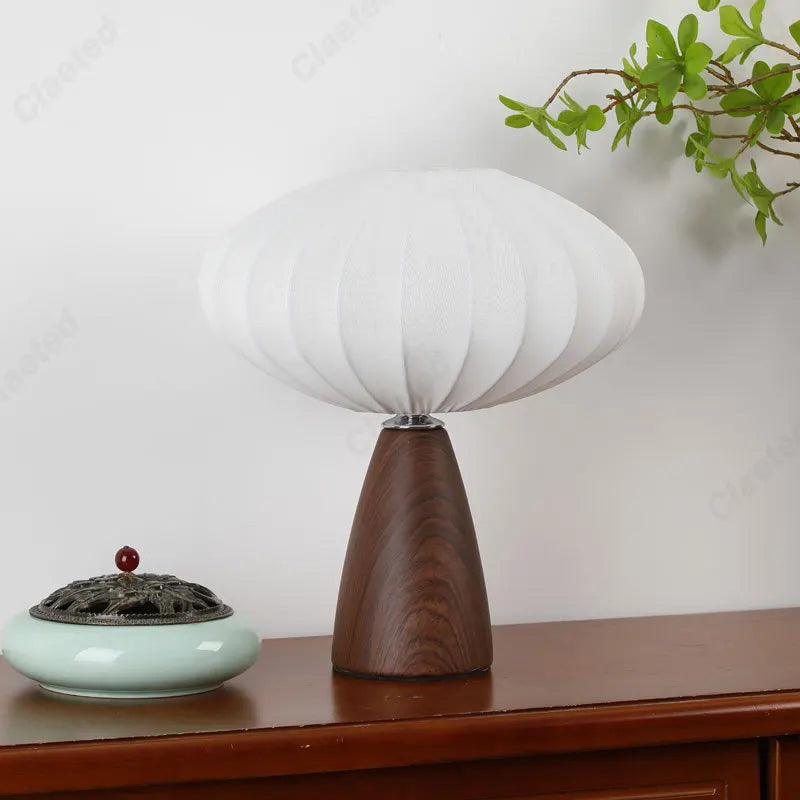 Modern Wood LED Table Lamp with Fabric Shade – Dimmable