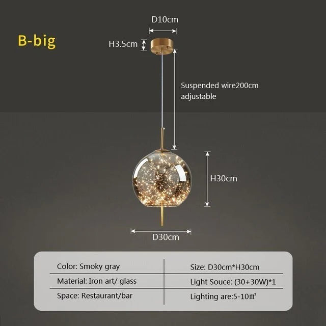 Modern Luxury Nordic Glass LED Pendant Light – Gold & Grey Chandelier for Dining Room