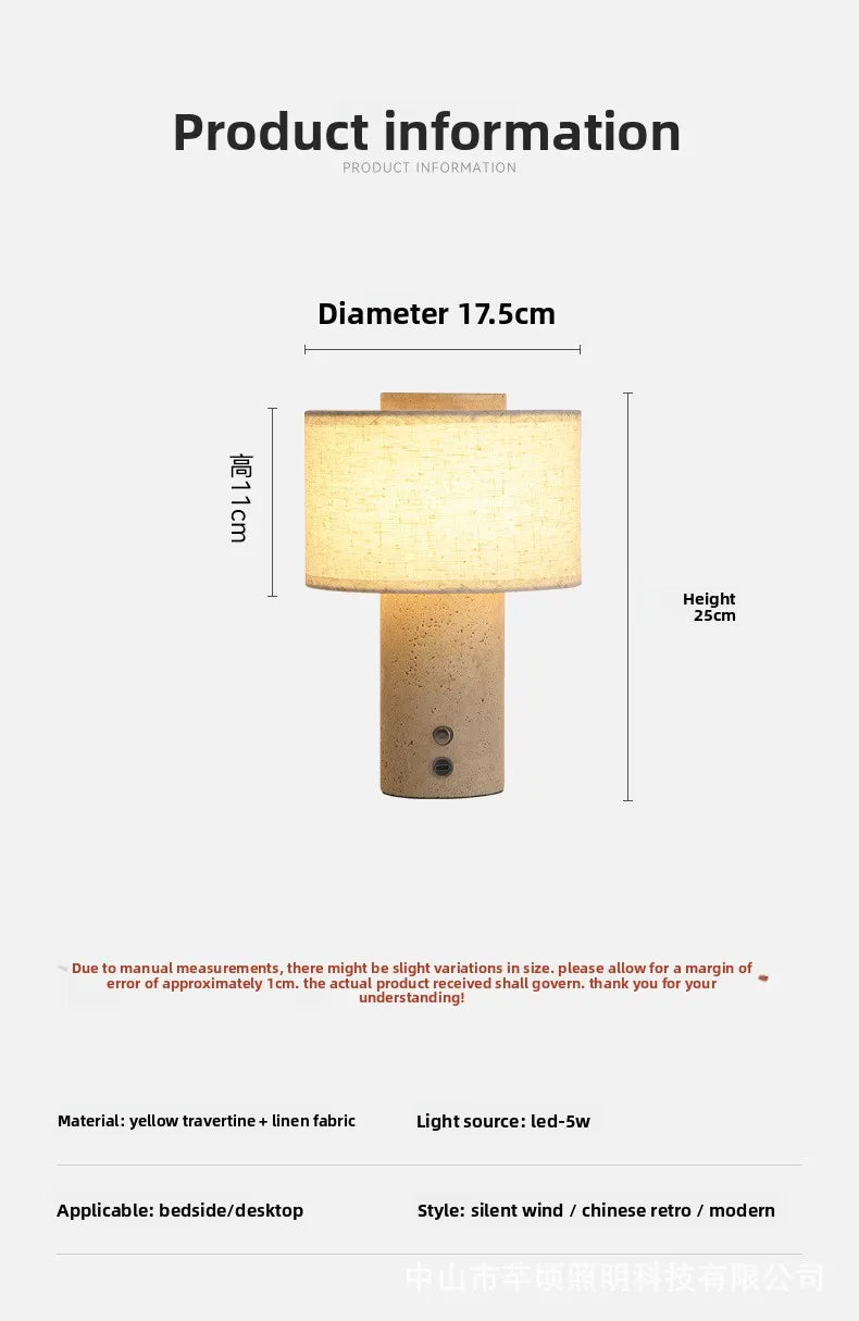 Modern Marble Table Lamp - Nordic Travertine Bedside Light