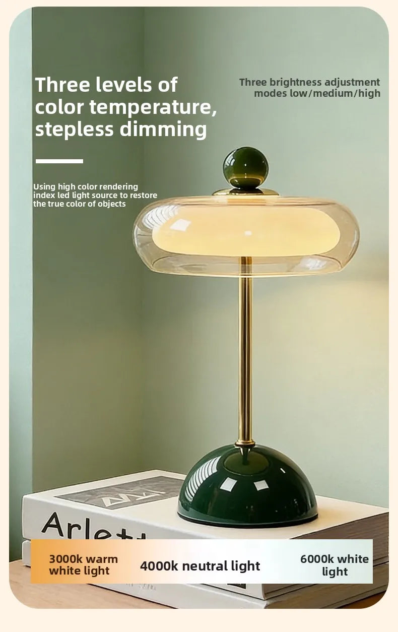 Retro Mushroom LED Table Lamp - Rechargeable Bedside Light