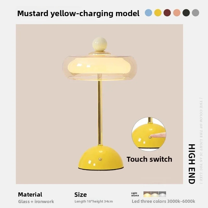 Retro Mushroom LED Table Lamp - Rechargeable Bedside Light