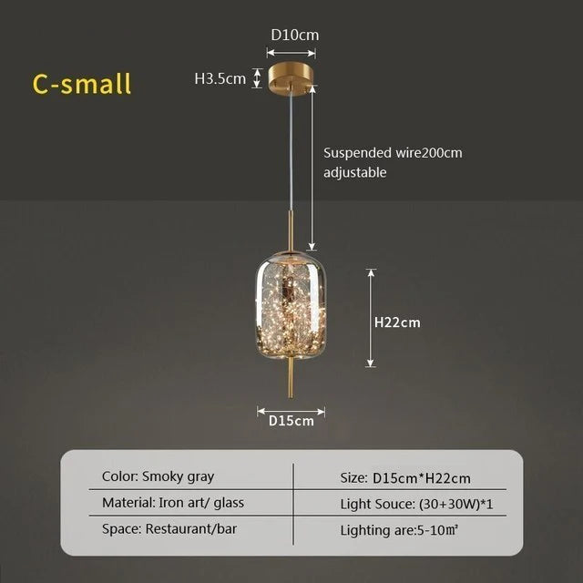 Modern Luxury Nordic Glass LED Pendant Light – Gold & Grey Chandelier for Dining Room