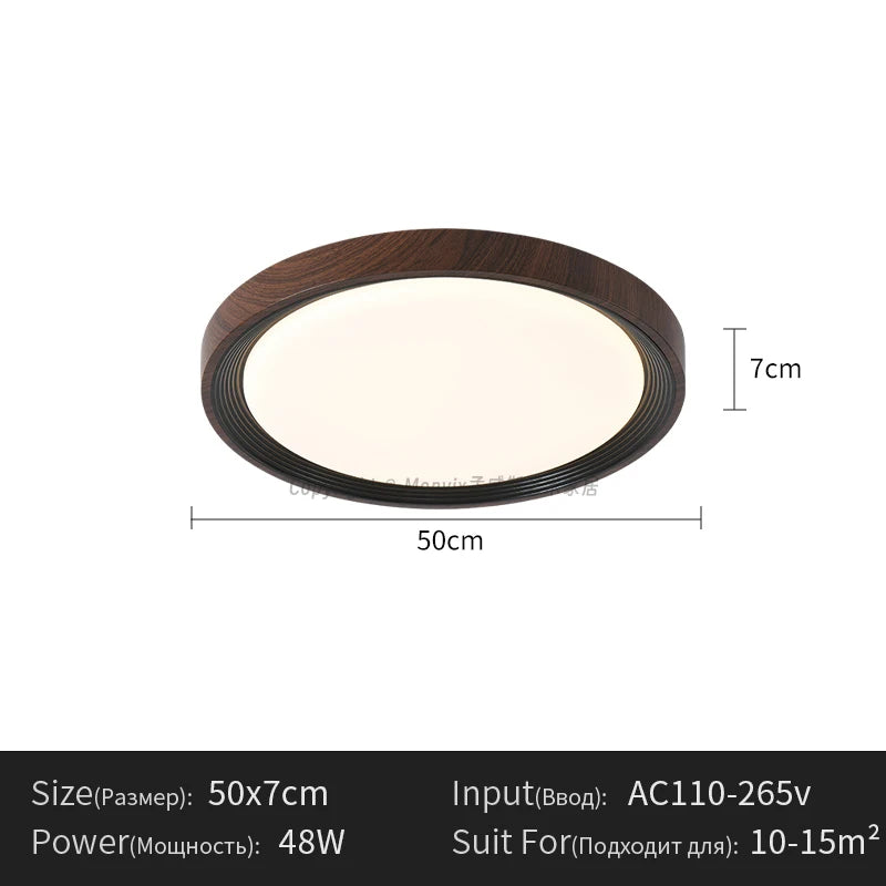 Modern Geometric Wood Grain LED Ceiling Lamp – Korean Style Flush Mount