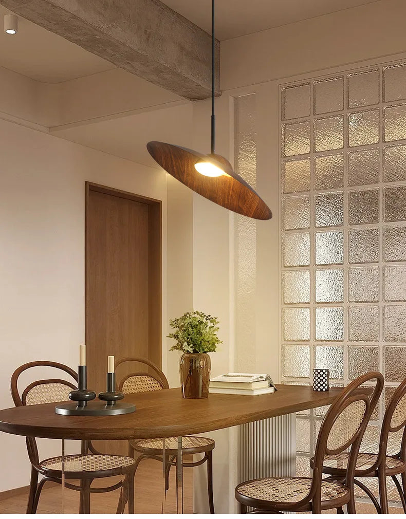 UFO Wood-Grain Dimmable LED Pendant Light