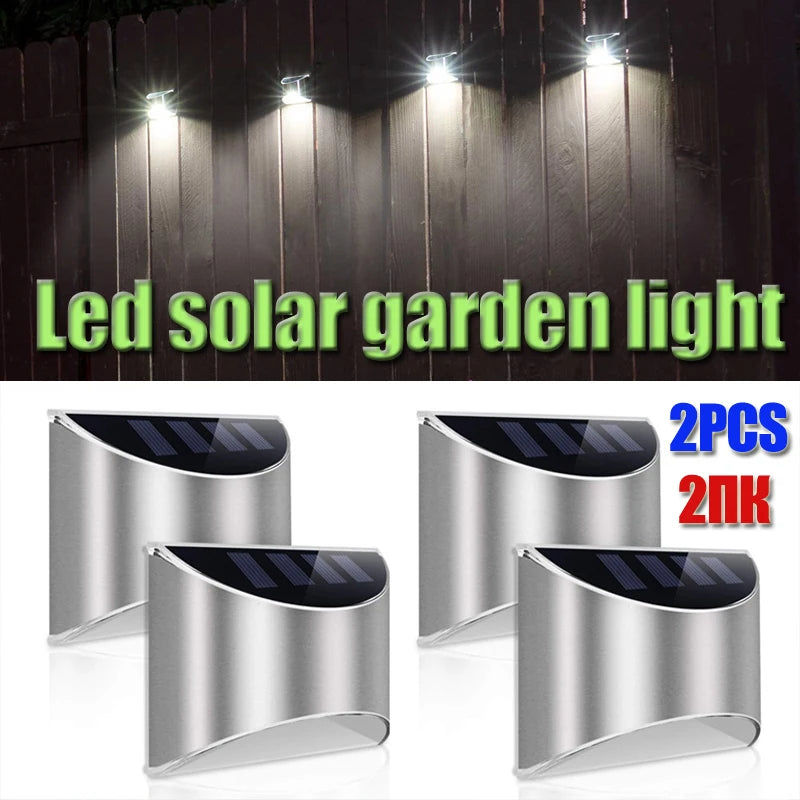 Stainless Steel Solar Wall Lights 2-Pack IP65 Waterproof Fence and Courtyard Light