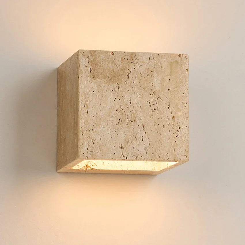 Yellow Travertine Stone Wall Sconce | Indoor & Outdoor Light
