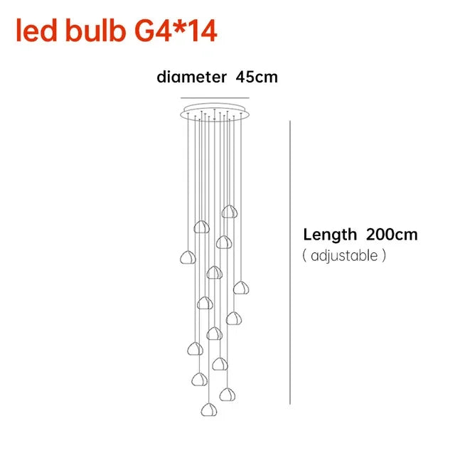 Crystal Ball Staircase Chandelier - Adjustable Cord Pendant Light Fixture