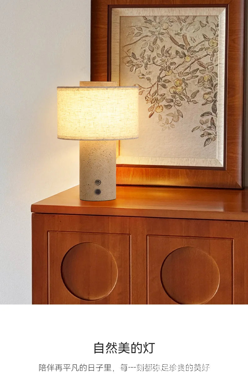 Modern Marble Table Lamp - Nordic Travertine Bedside Light