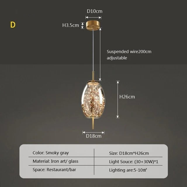 Modern Luxury Nordic Glass LED Pendant Light – Gold & Grey Chandelier for Dining Room