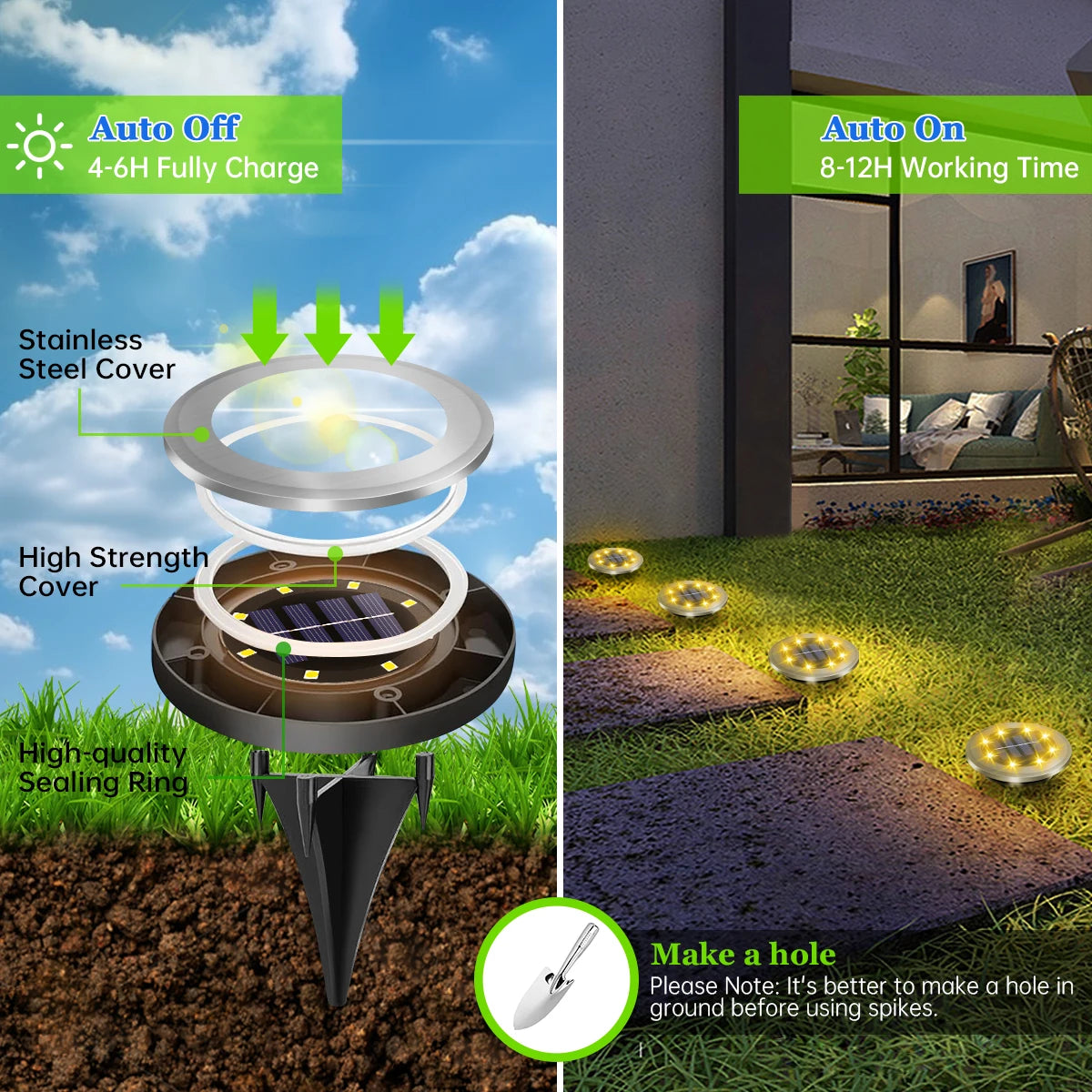 Solar In-Ground Pathway Lights, 8-Pack Waterproof LED Disc Lights
