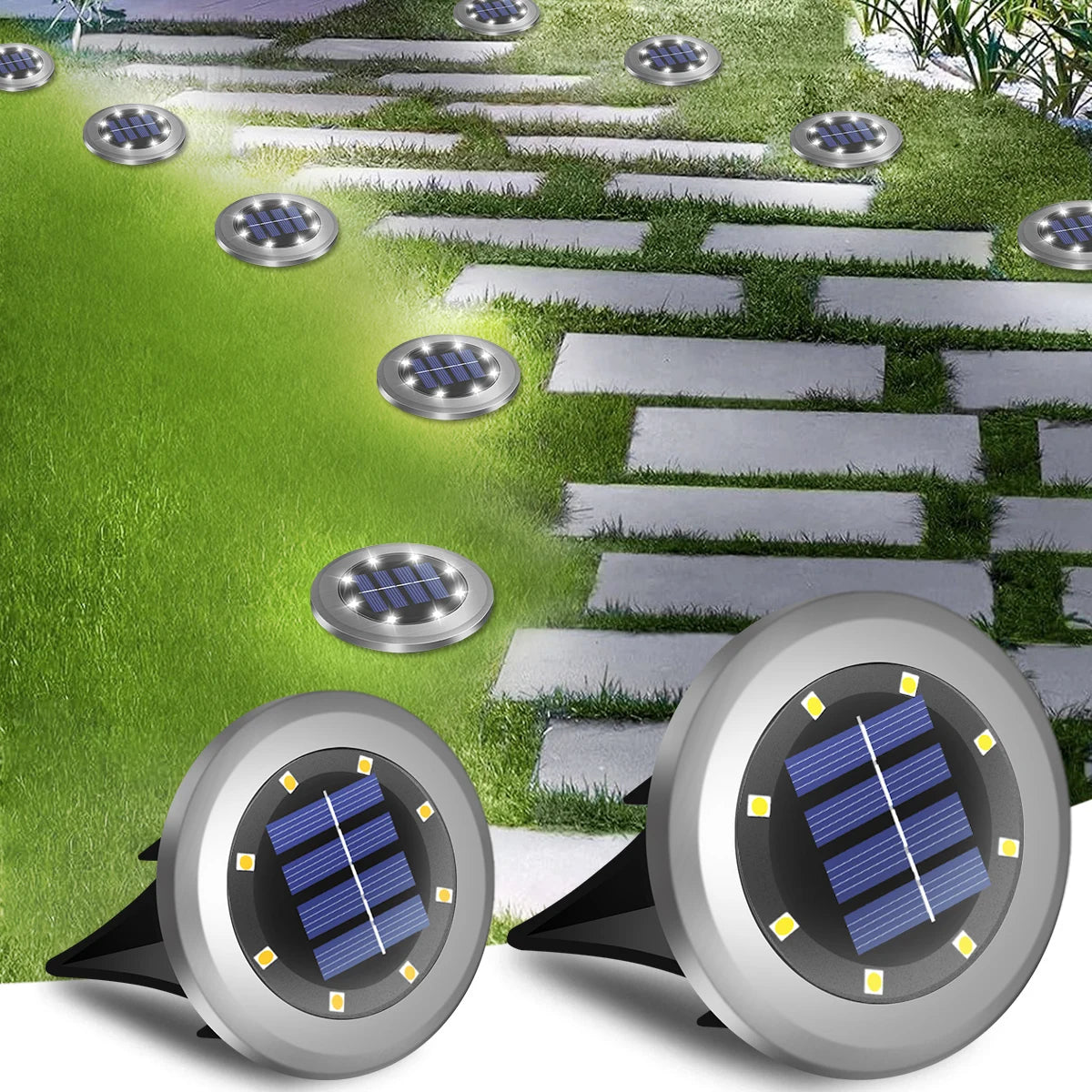 Solar In-Ground Pathway Lights, 8-Pack Waterproof LED Disc Lights