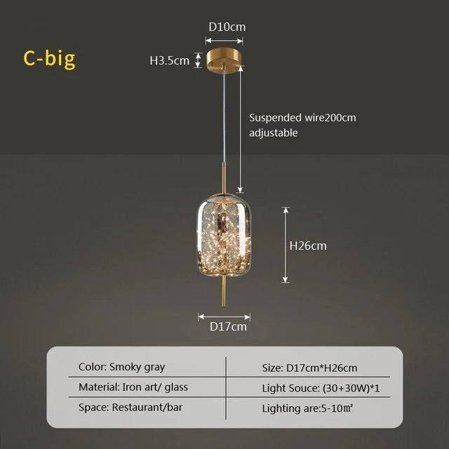 Modern Luxury Nordic Glass LED Pendant Light – Gold & Grey Chandelier for Dining Room