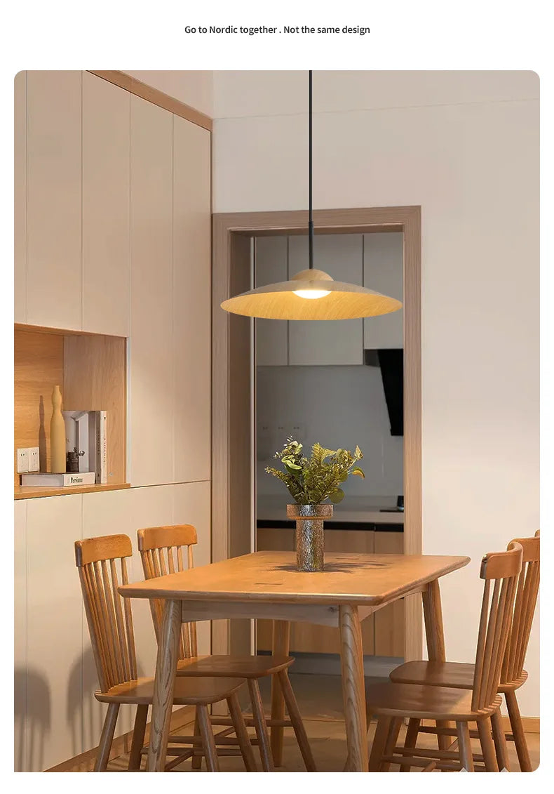 UFO Wood-Grain Dimmable LED Pendant Light
