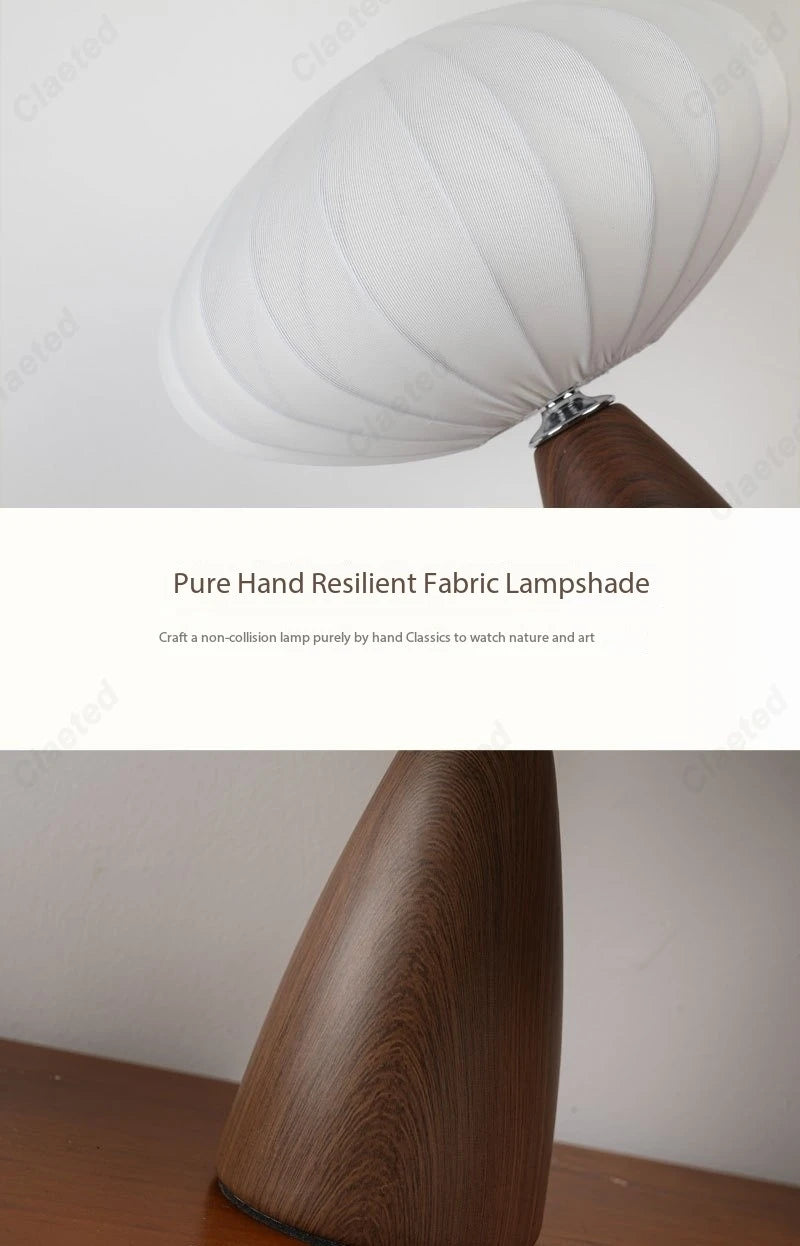 Modern Wood LED Table Lamp with Fabric Shade – Dimmable