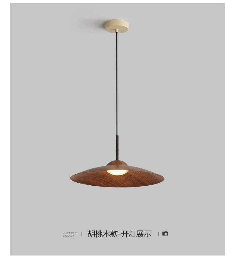UFO Wood-Grain Dimmable LED Pendant Light