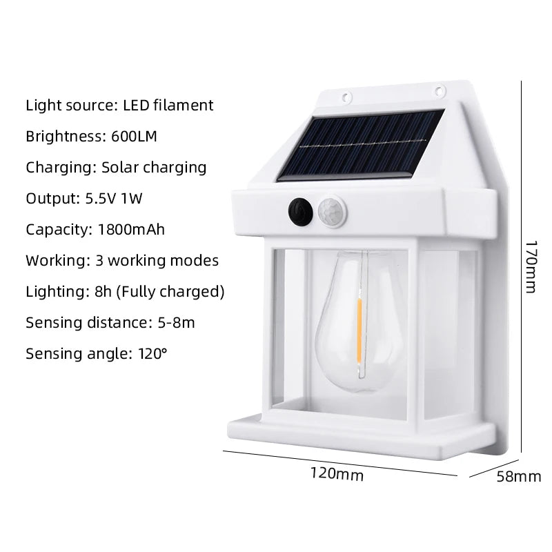 Solar Tungsten Wall Light – Motion Sensor Security Lamp, Dusk to Dawn
