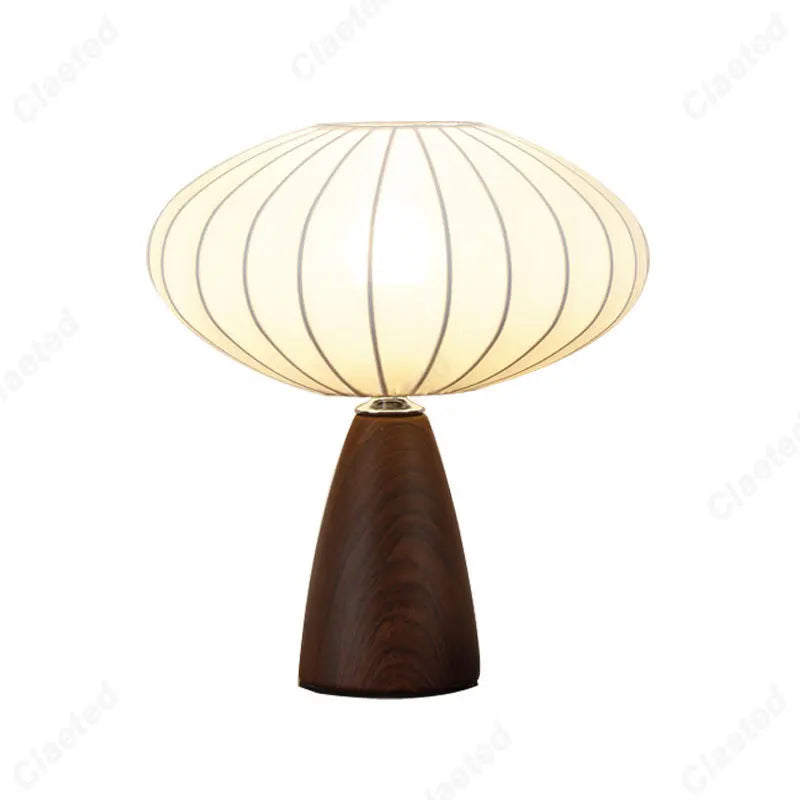 Modern Wood LED Table Lamp with Fabric Shade – Dimmable