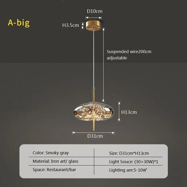 Modern Luxury Nordic Glass LED Pendant Light – Gold & Grey Chandelier for Dining Room