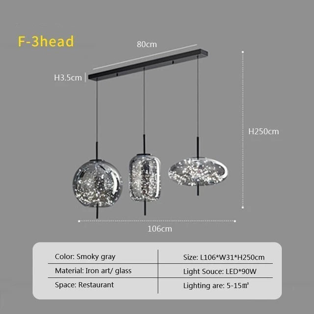 Modern Luxury Nordic Glass LED Pendant Light – Gold & Grey Chandelier for Dining Room