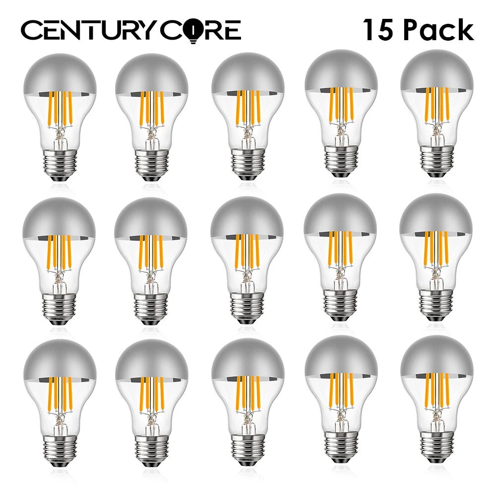 A19 Half Silver Mirror Top Edison LED Filament Bulbs E27 4W 8W 2700K Dimmable, 15 or 25 Pack - Hans Lumiere
