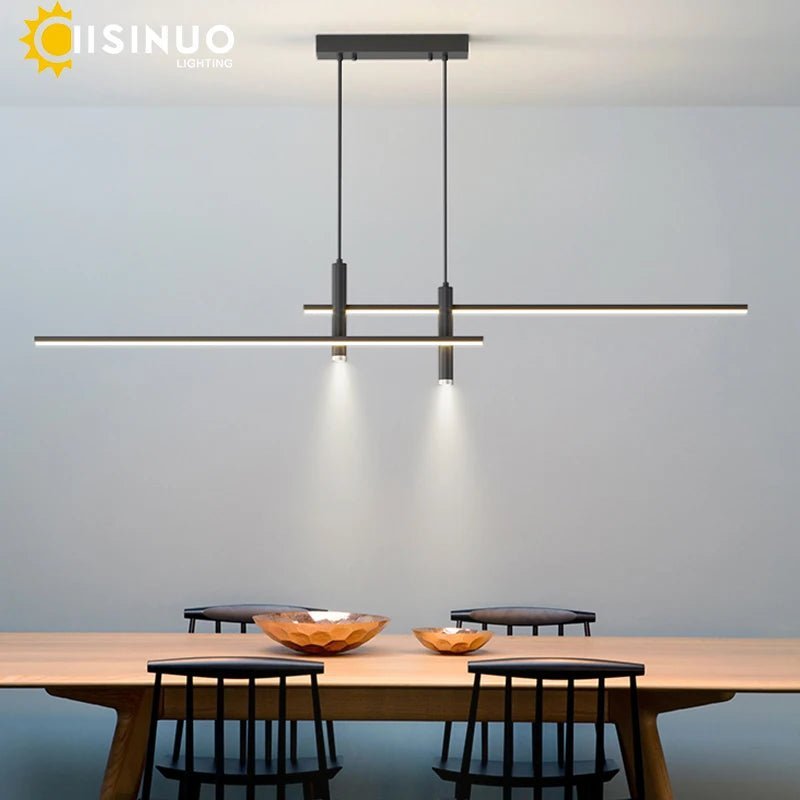 Adjustable Black/Gold Linear Hanging LED Pendant Light - Hans Lumiere