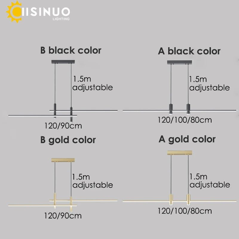 Adjustable Black/Gold Linear Hanging LED Pendant Light - Hans Lumiere