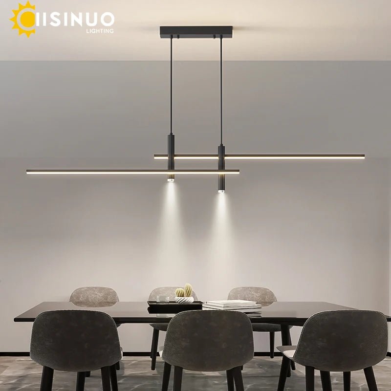 Adjustable Black/Gold Linear Hanging LED Pendant Light - Hans Lumiere