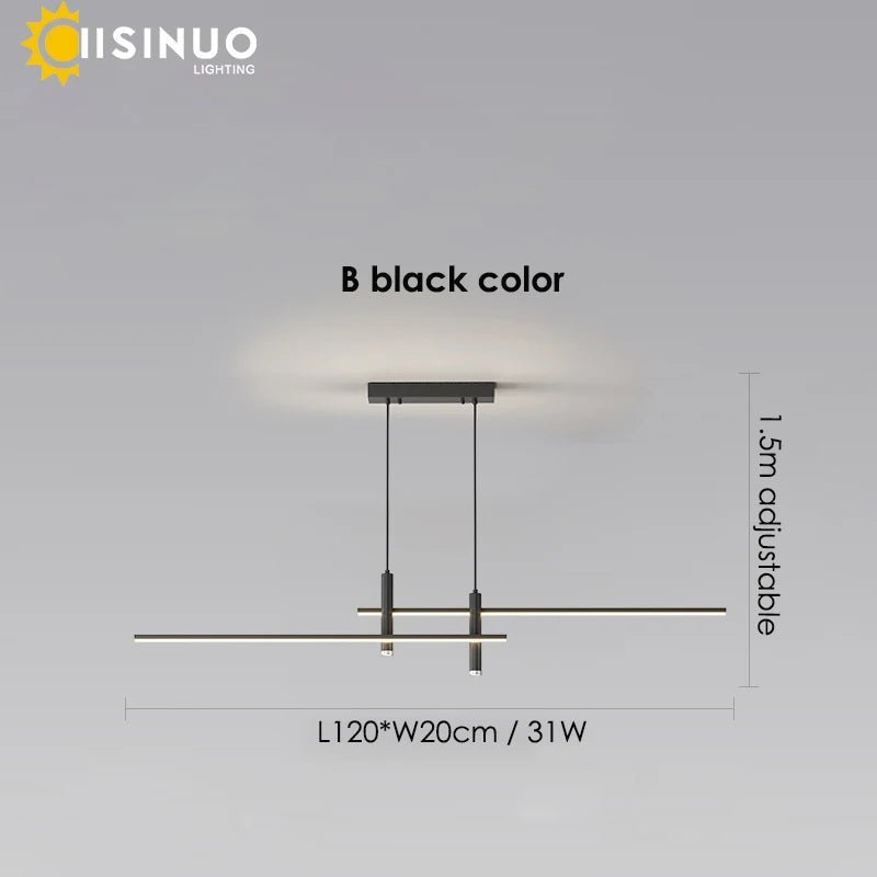 Adjustable Black/Gold Linear Hanging LED Pendant Light - Hans Lumiere