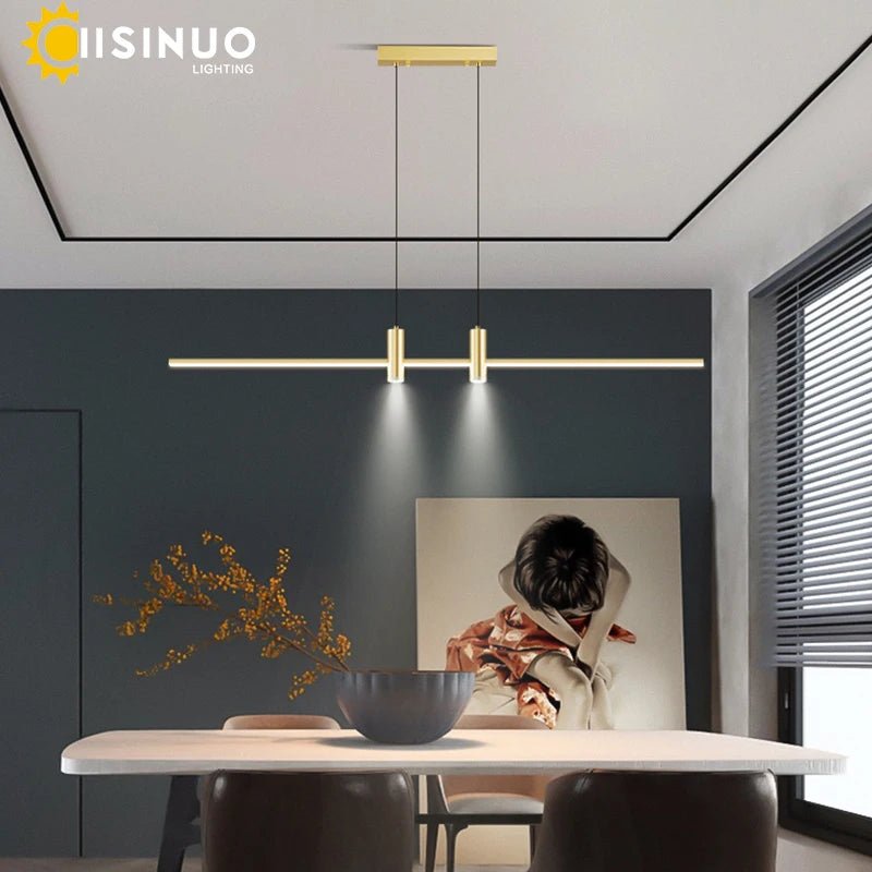 Adjustable Black/Gold Linear Hanging LED Pendant Light - Hans Lumiere