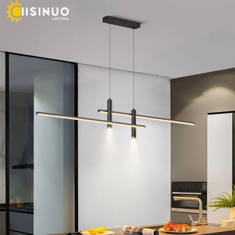 Adjustable Black/Gold Linear Hanging LED Pendant Light - Hans Lumiere
