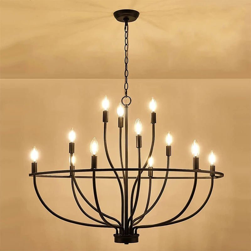 American Vintage Luxury Round Candle Iron Ceiling Chandelier - Hans Lumiere