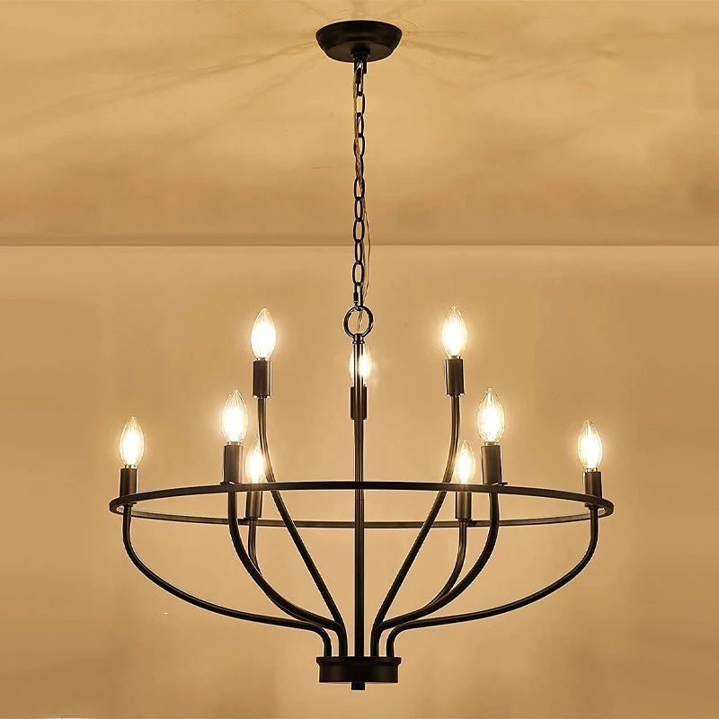 American Vintage Luxury Round Candle Iron Ceiling Chandelier - Hans Lumiere