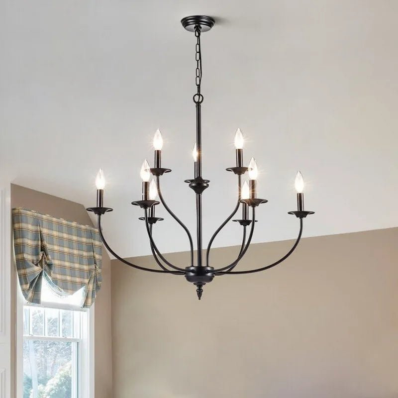 American Vintage Shaped Iron 9 Candle Chandelier - Hans Lumiere